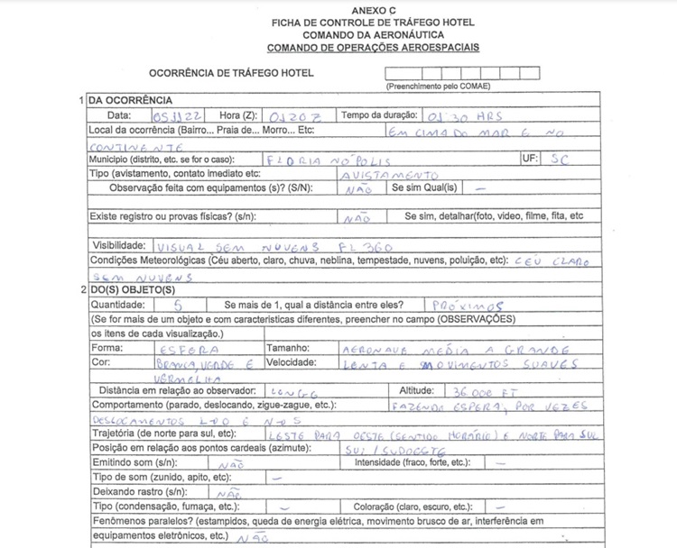 Relato de avistamento de óvnis em Florianópolis