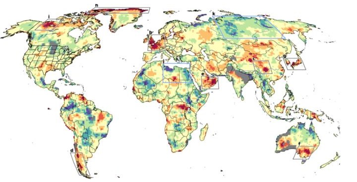 Mapa mostrando os bolsões de calor