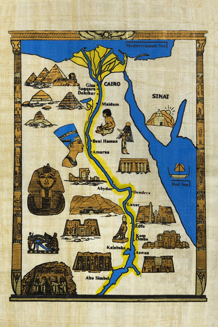 Mapa do Egito Antigo com destaque para o Rio Nilo