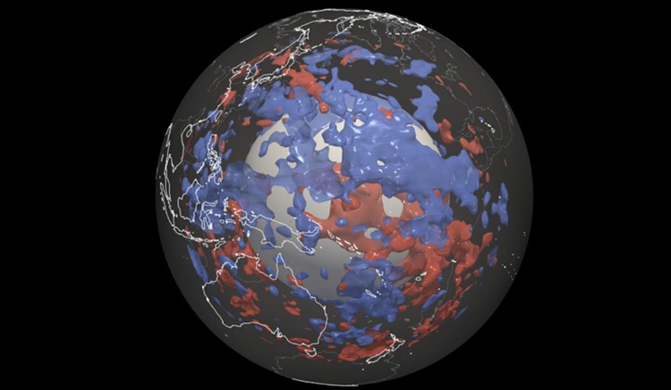 Um novo modelo computacional visualiza material no manto inferior que não pode ter origem em placas subductadas.